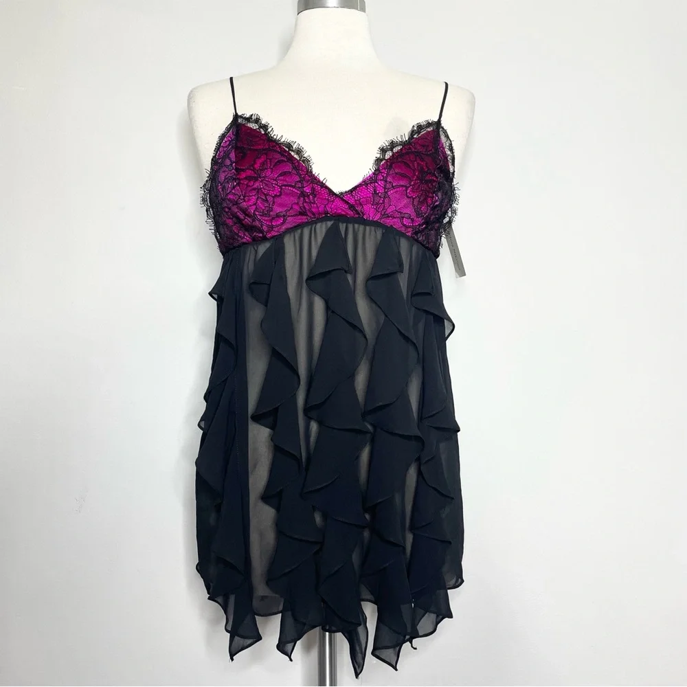Flora Nikrooz Lace Ruffle Chemise Nightie Lingerie Top Size M NWT